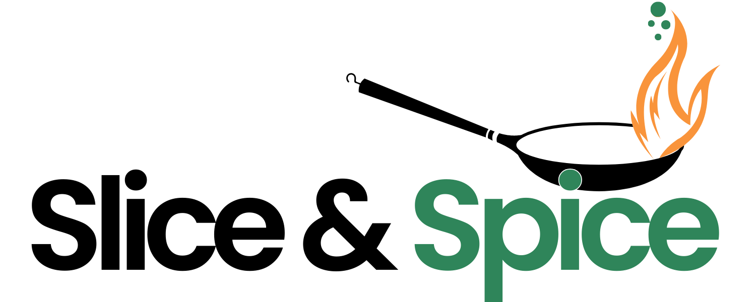 Logotip Slice & Spice sa narandžastim plamenom